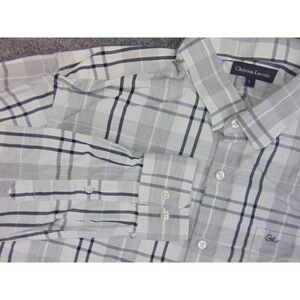 Christian Lacroix Shirt Mens Large Gray White Plaid Long Sleeve Prep
